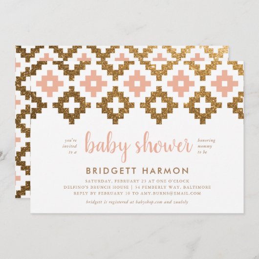 Gold en Blush Boho Aztec Baby shower Kaart (Voorkant / Achterkant)