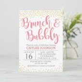 Gold en Blush Brunch en Bubble Shower Invitation Kaart (Staand voorkant)
