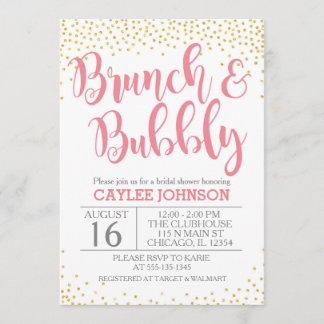 Gold en Blush Brunch en Bubble Shower Invitation Kaart
