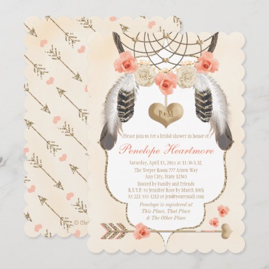 Gold en Blush Dreamweaver Boho Vrijgezellenfeest Kaart (Voorkant / Achterkant)