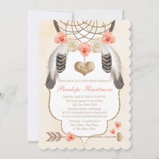 Gold en Blush Dreamweaver Boho Vrijgezellenfeest Kaart (Voorkant)