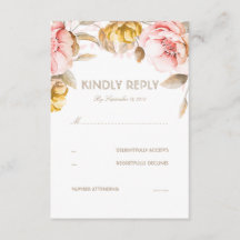 Gold en Blush Flower Waterverf Wedding RSVP Kaart