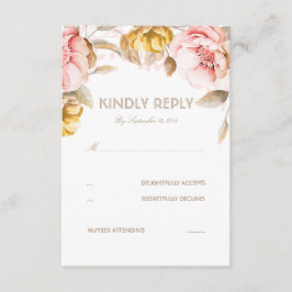Gold en Blush Flower Waterverf Wedding RSVP Kaart