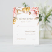 Gold en Blush Flower Waterverf Wedding RSVP Kaart (Staand voorkant)