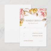 Gold en Blush Flower Waterverf Wedding RSVP Kaart (Voorkant / Achterkant)