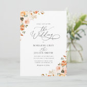 Gold en Blush herfst Bloemen bruiloft uitnodiging (Staand voorkant)