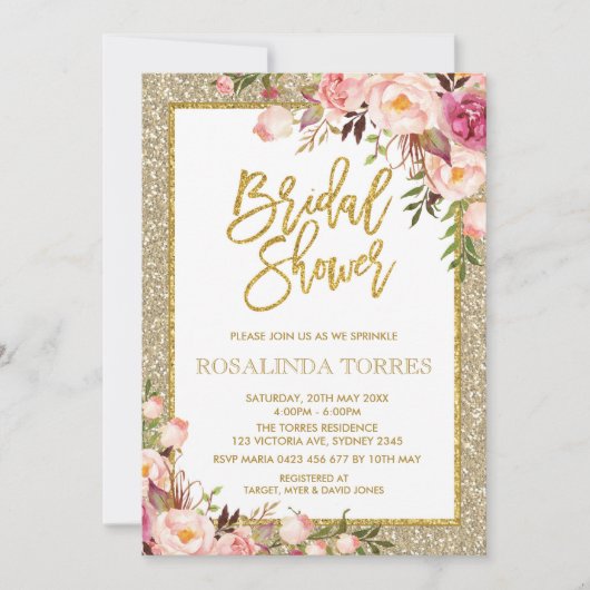 Gold en Blush Rozen Bridal Wedding Shower Kaart (Voorkant)