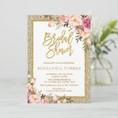 Gold en Blush Rozen Bridal Wedding Shower Kaart (Staand voorkant)