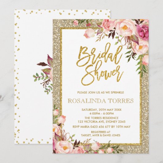 Gold en Blush Rozen Bridal Wedding Shower Kaart (Voorkant / Achterkant)