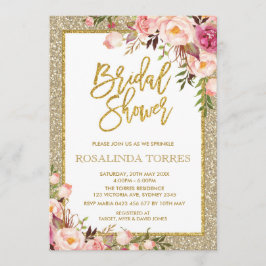 Gold en Blush Rozen Bridal Wedding Shower Kaart