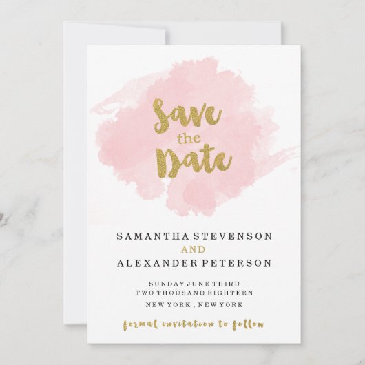 Gold en Blush Save the Date (Voorkant)