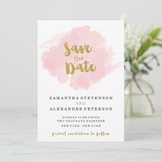 Gold en Blush Save the Date (Staand voorkant)