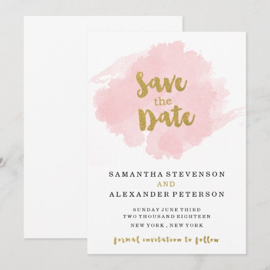 Gold en Blush Save the Date (Voorkant / Achterkant)