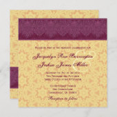 Gold en Bourgogne Damask Monogram Wedding V30 Kaart (Voorkant / Achterkant)