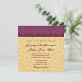 Gold en Bourgogne Damask Monogram Wedding V30 Kaart (Staand voorkant)