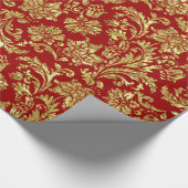 Gold- en Bourgogne Floral-Damaspatroonpatroon Cadeaupapier (Hoek)