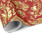 Gold- en Bourgogne Floral-Damaspatroonpatroon Cadeaupapier (Rol Hoek)