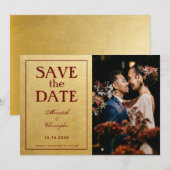 Gold- en Bourgogne-fotohuwelijk Save The Date (Voorkant / Achterkant)
