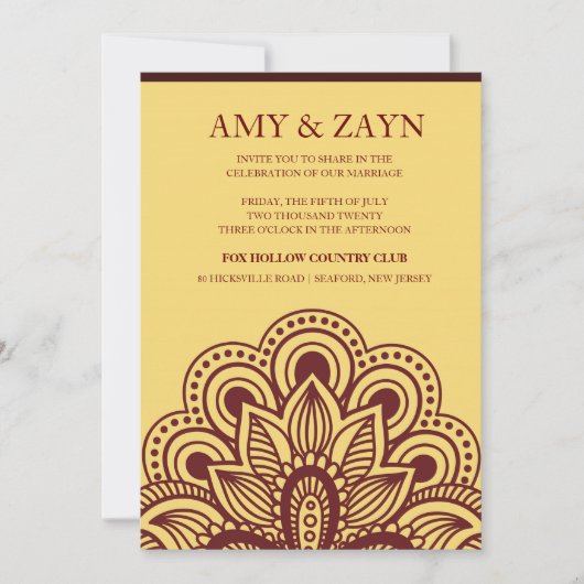 Gold en Bourgogne Indische bruiloft Kaart (Voorkant)