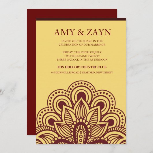 Gold en Bourgogne Indische bruiloft Kaart (Voorkant / Achterkant)
