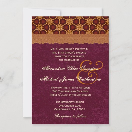 Gold en Bourgogne Retro Stars Pattern Wedding B19 Kaart (Voorkant)