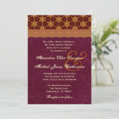 Gold en Bourgogne Retro Stars Pattern Wedding B19 Kaart (Staand voorkant)