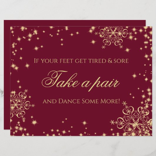 Gold en Bourgogne Snowflakes Editable Signage (Voorkant / Achterkant)