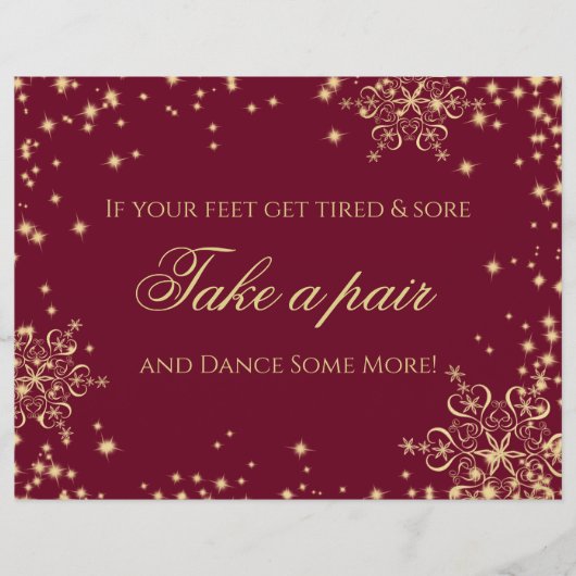 Gold en Bourgogne Snowflakes Editable Signage (Voorkant)