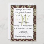 Gold en Brown Damask Monogram Wedding Uitnodiging (Achterkant)