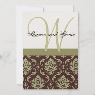 Gold en Brown Damask Monogram Wedding Uitnodiging