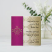 Gold en Burgundy Damask Posh Wedding Invitation Kaart (Staand voorkant)
