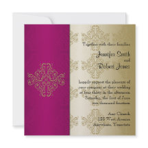 Gold en Burgundy Damask Posh Wedding Invitation