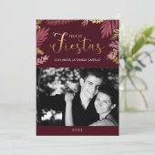 Gold en Burgundy Felices Fiestas Holiday Card (Staand voorkant)