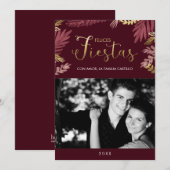 Gold en Burgundy Felices Fiestas Holiday Card (Voorkant / Achterkant)