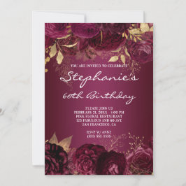 Gold en Burgundy Floral Ombre 60th Birthday Kaart