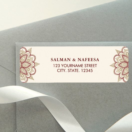 Gold en Burgundy Henna Mehndi Wedding Etiket