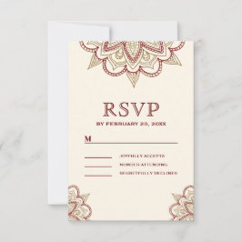 Gold en Burgundy Henna Mehndi Wedding RSVP Kaartje