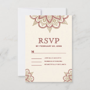 Gold en Burgundy Henna Mehndi Wedding RSVP Kaartje
