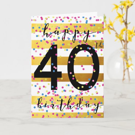 Gold en Confetti 40e verjaardag Kaart (Gele Bloem)
