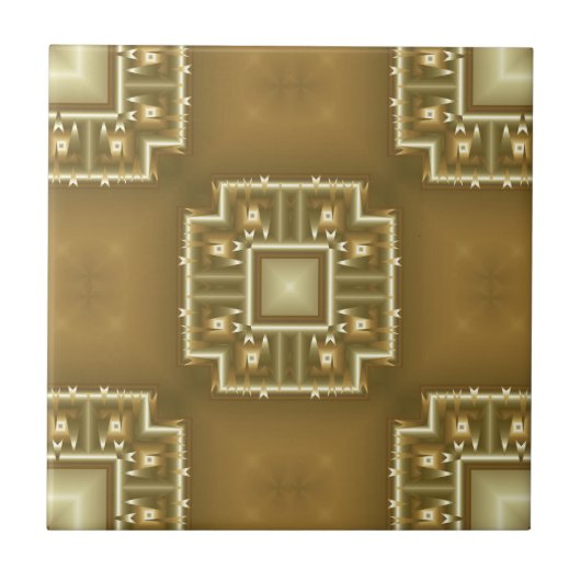 Gold- en Cream Geometric Pattern Tegeltje (Voorkant)