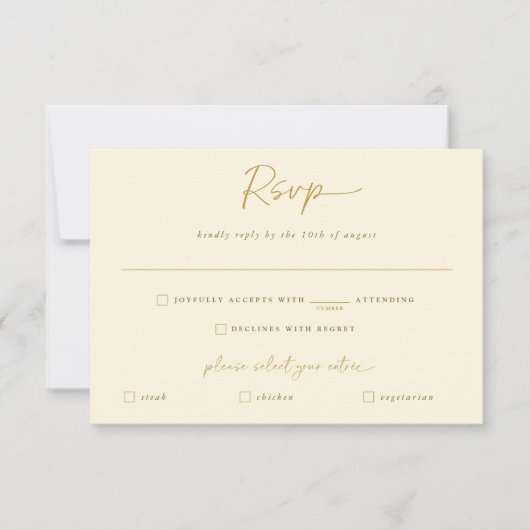 Gold en Cream Wedding Modern Handschrift Antwoord (Voorkant)