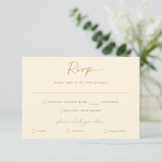 Gold en Cream Wedding Modern Handschrift Antwoord (Staand voorkant)