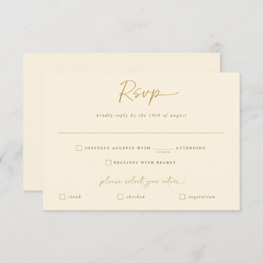 Gold en Cream Wedding Modern Handschrift Antwoord (Voorkant / Achterkant)