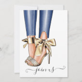 Gold en Denim Fashionista Bachelorette Invitation Kaart (Voorkant)