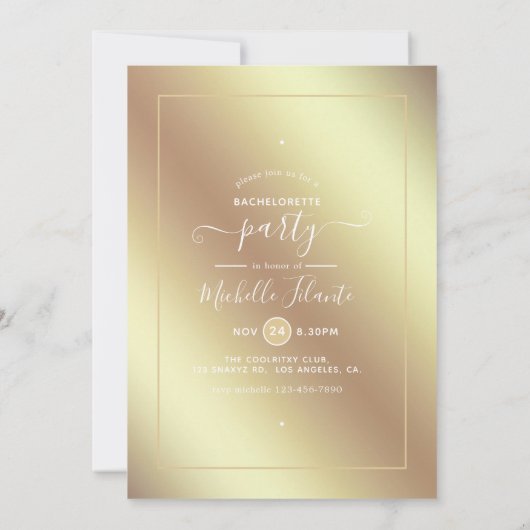 Gold en Denim Fashionista Bachelorette Invitation Kaart (Achterkant)