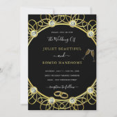 Gold en Diamonds Elegant Black Wedding Invitation (Voorkant)