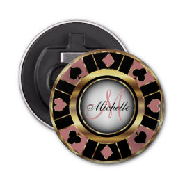 Gold en Dusty Roos Poker Chip Design - Monogram Button Flesopener