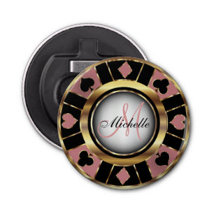 Gold en Dusty Roos Poker Chip Design - Monogram Button Flesopener