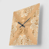 Gold en Ecru Happy 50th Wedding Jubileum Clock Vierkante Klok (Hoek)