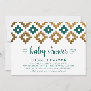 Gold en Emerald Boho Aztec Baby shower Kaart